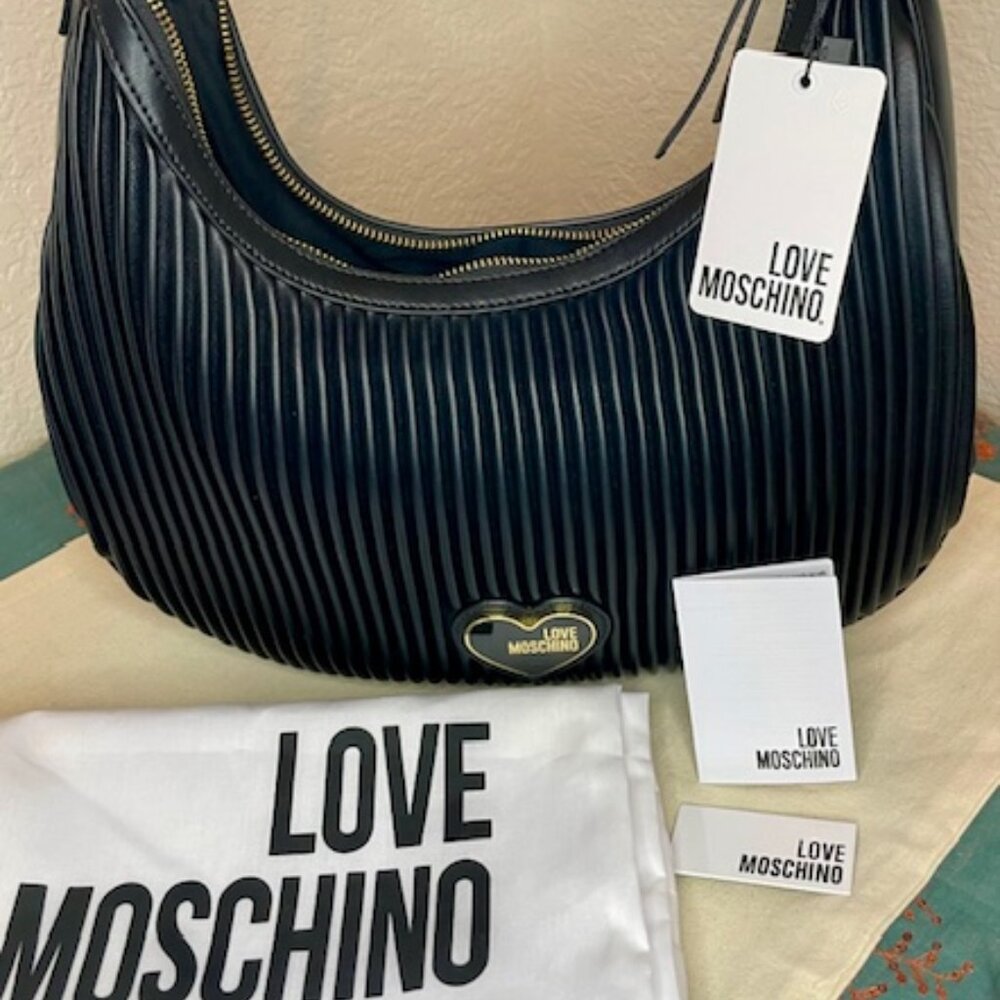Love Moschino Borsa Pleated PU NERO Purse Bag NWTs Dustbag Black JC4050PP1GLA1